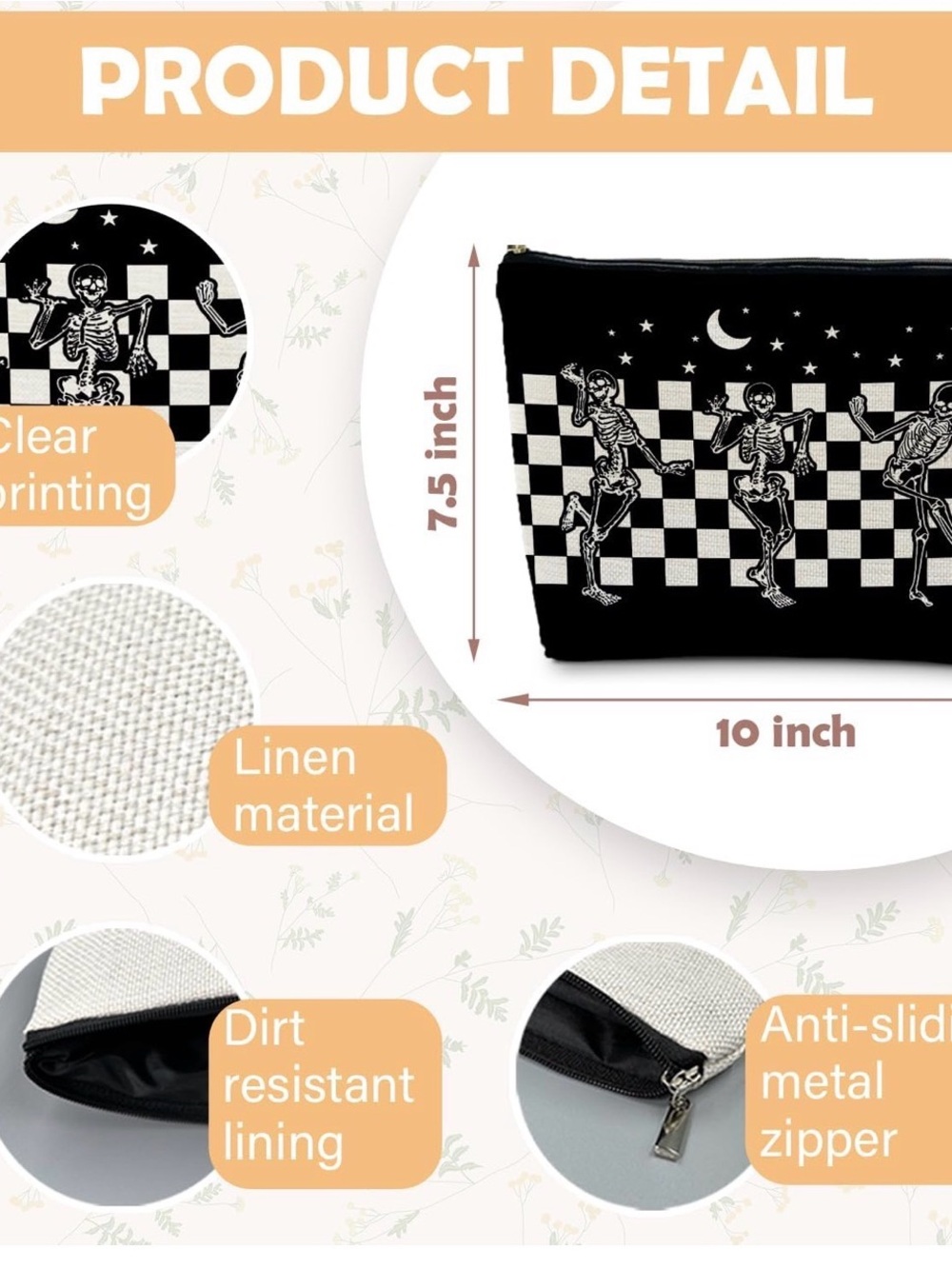 ☠️🏁 Gothy Dancing Skeleton Makeup Bag - Picture 3 of 4